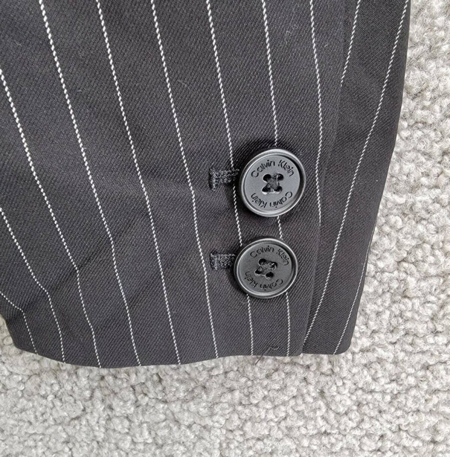 Calvin Klein Pinstripe Belted Jacket Women's 6 Black/White Button Front L/S