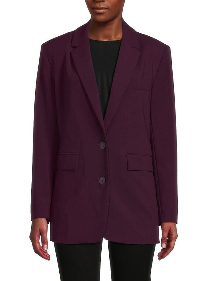 Calvin Klein Solid Single Breasted Blazer Women's 4 Aubergine Button Front L/S
