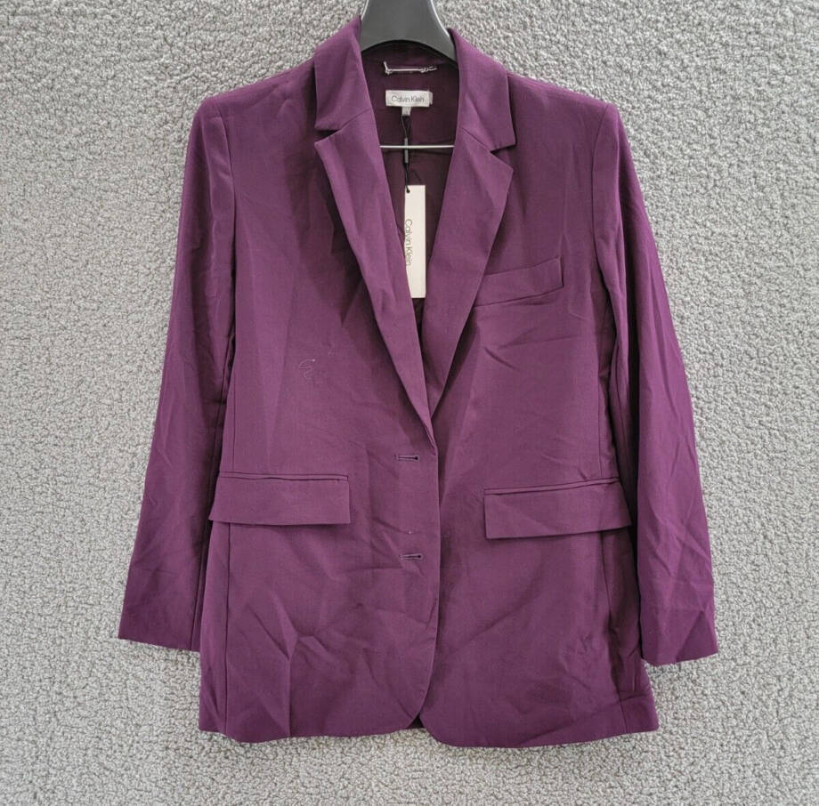 Calvin Klein Solid Single Breasted Blazer Women's 4 Aubergine Button Front L/S
