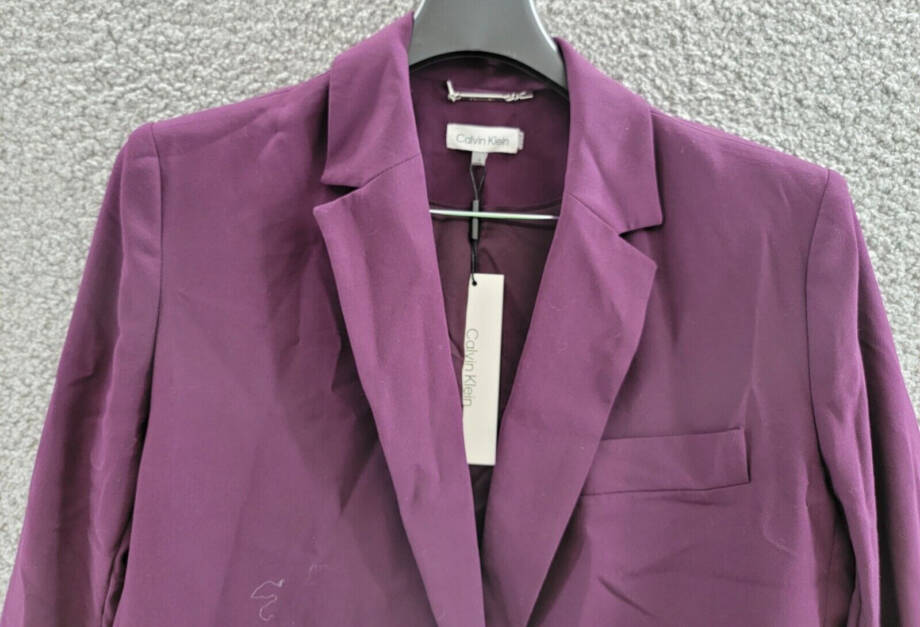 Calvin Klein Solid Single Breasted Blazer Women's 4 Aubergine Button Front L/S