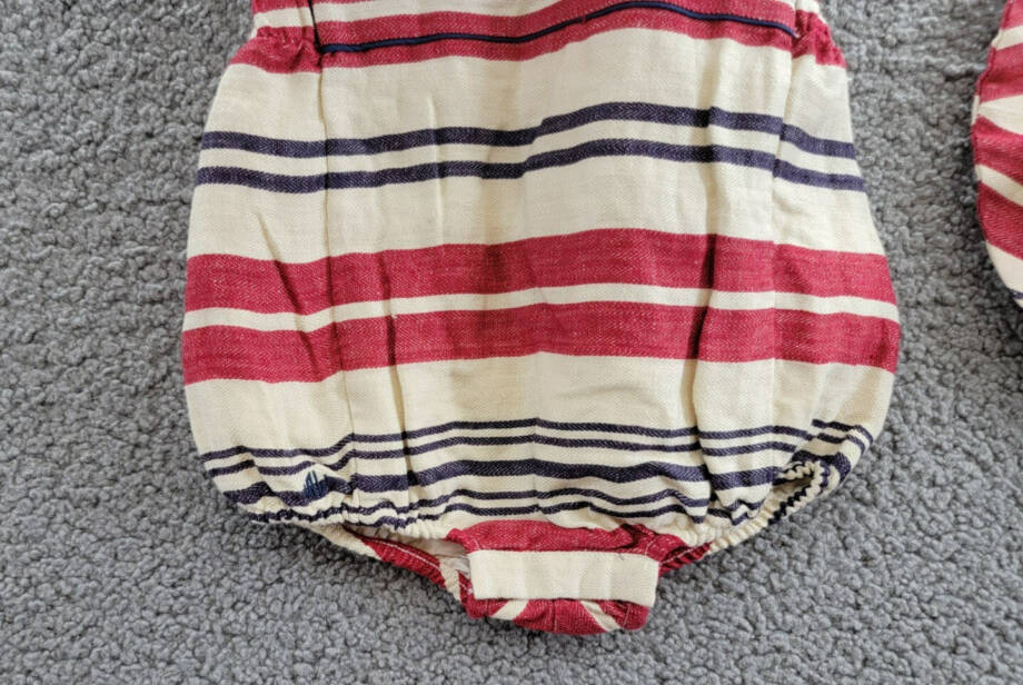 Ralph Lauren Stripe Linen Bubble Shortall & Hat Set Little Boys 9M/12M Red Multi
