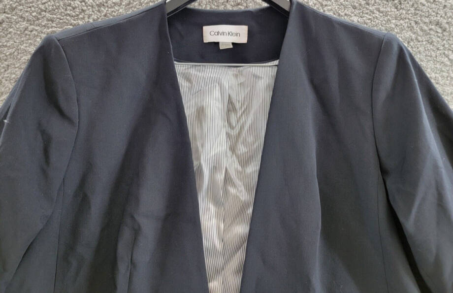 Calvin Klein Plus Size Collarless 3/4-Sleeve Jacket Women's 18W Navy Open Front