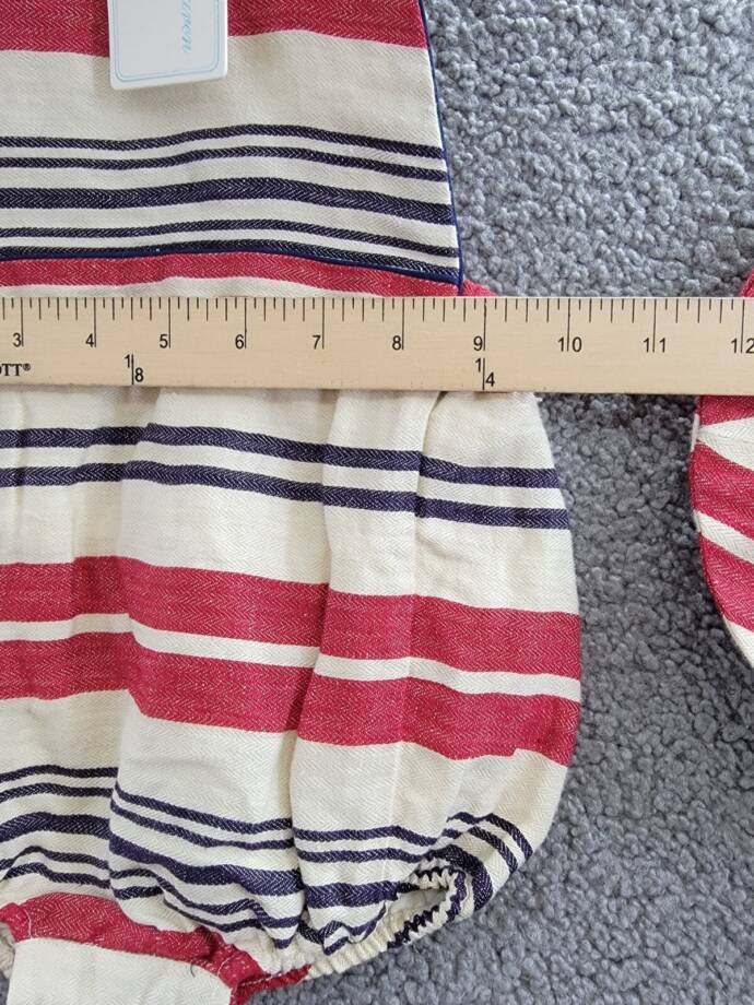 Ralph Lauren Stripe Linen Bubble Shortall & Hat Set Little Boys 9M/12M Red Multi