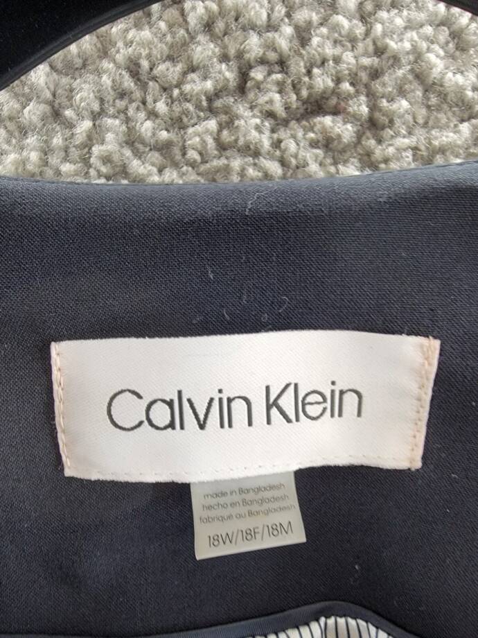 Calvin Klein Plus Size Collarless 3/4-Sleeve Jacket Women's 18W Navy Open Front
