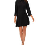 CeCe Collared Scallop Embroidered Dress Women's 6 Black 3/4 Sleeve Back Zip