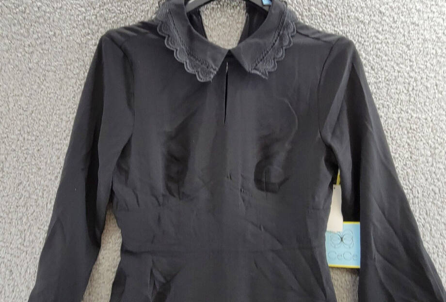 CeCe Collared Scallop Embroidered Dress Women's 6 Black 3/4 Sleeve Back Zip