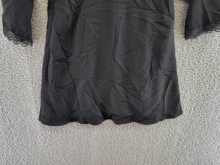 CeCe Collared Scallop Embroidered Dress Women's 6 Black 3/4 Sleeve Back Zip