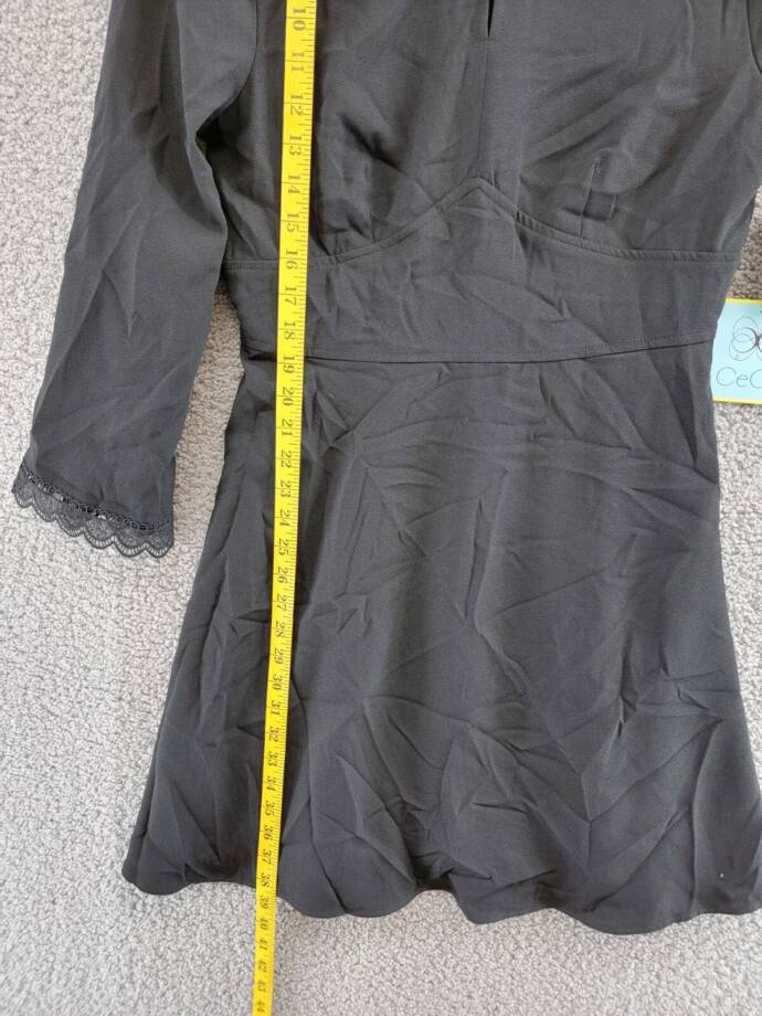 CeCe Collared Scallop Embroidered Dress Women's 6 Black 3/4 Sleeve Back Zip