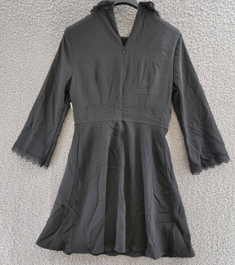 CeCe Collared Scallop Embroidered Dress Women's 6 Black 3/4 Sleeve Back Zip