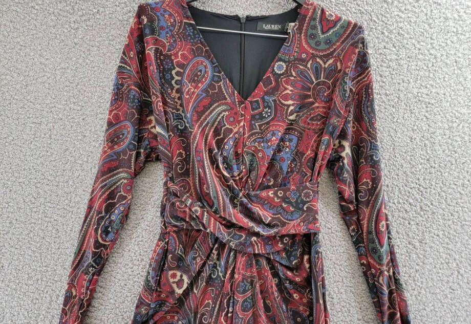 Lauren Ralph Lauren Checked Paisley Twist-Front Jersey Dress Women's 4 Multi L/S