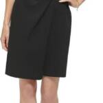 DKNY Petite Side-Knot Short-Sleeve Sheath Dress Womens 8P Black Back Zip Closure