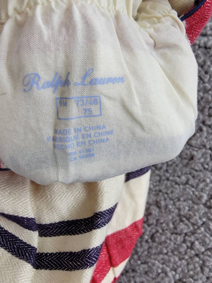 Ralph Lauren Stripe Linen Bubble Shortall & Hat Set Little Boys 9M/12M Red Multi