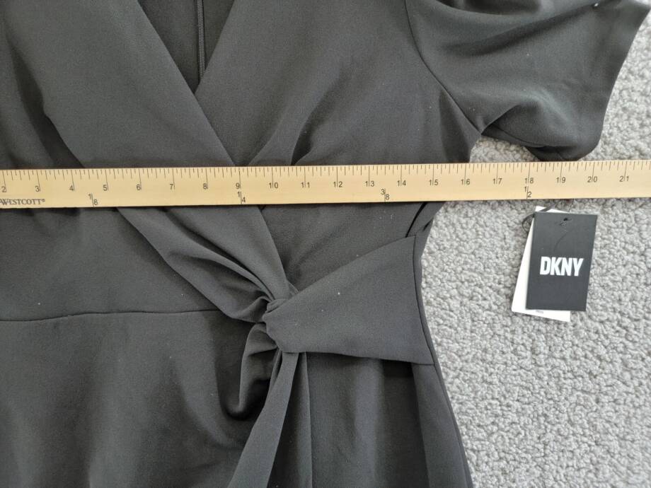 DKNY Petite Side-Knot Short-Sleeve Sheath Dress Womens 8P Black Back Zip Closure