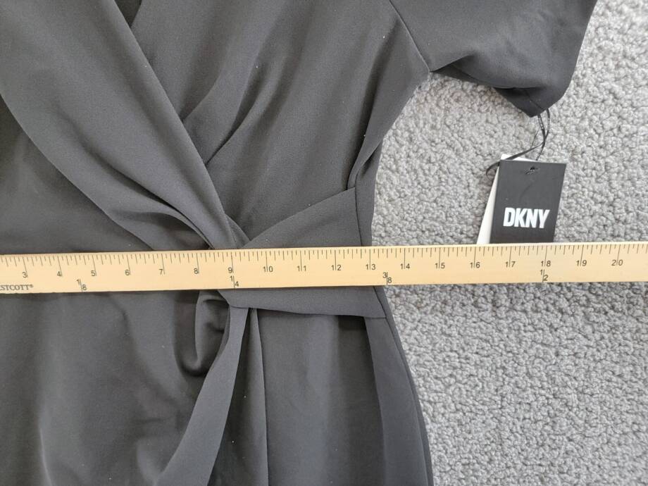 DKNY Petite Side-Knot Short-Sleeve Sheath Dress Womens 8P Black Back Zip Closure