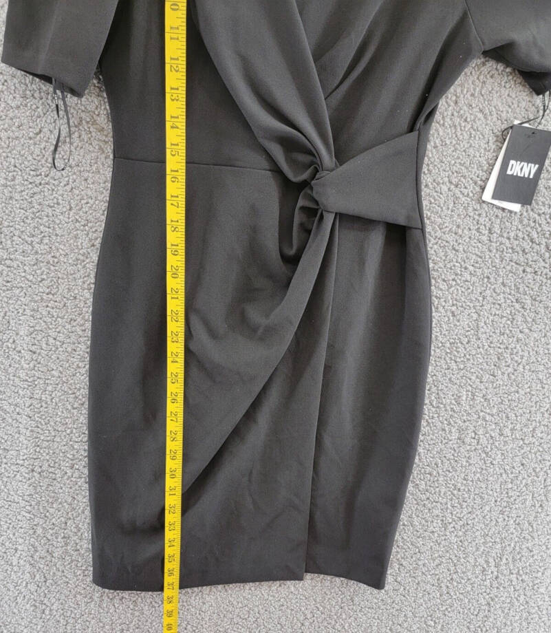 DKNY Petite Side-Knot Short-Sleeve Sheath Dress Womens 8P Black Back Zip Closure