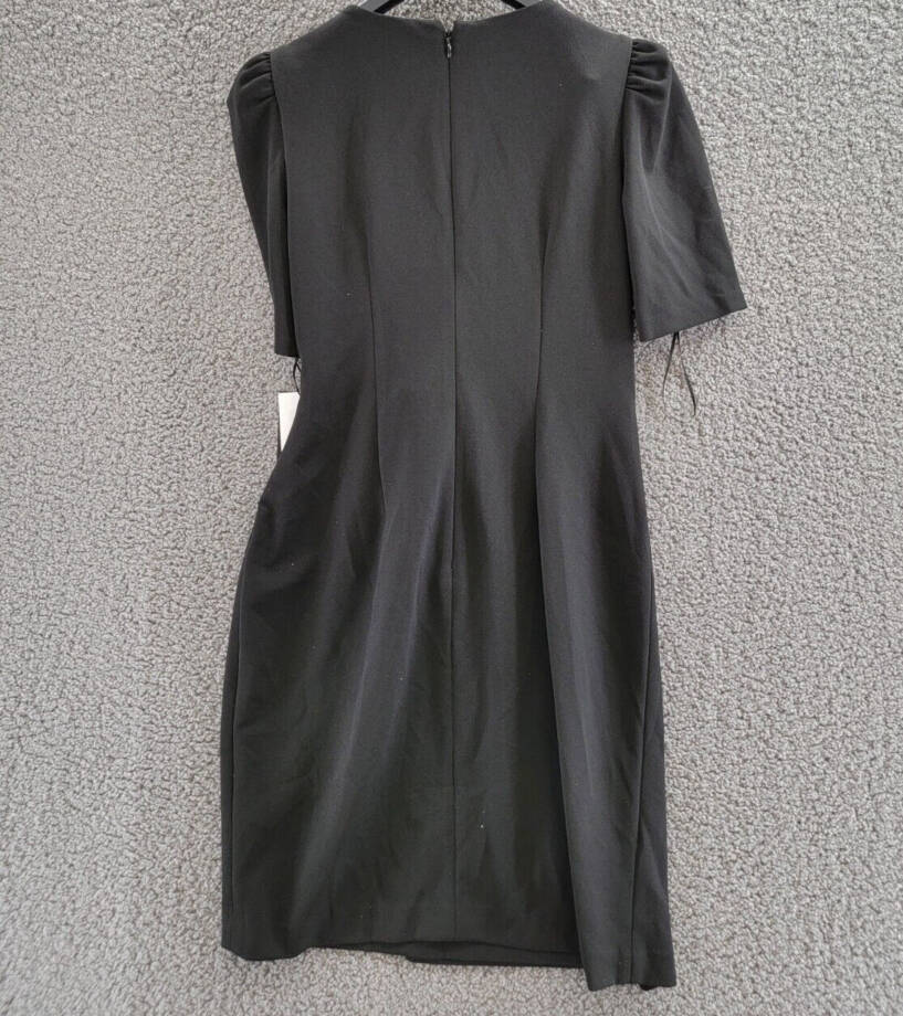 DKNY Petite Side-Knot Short-Sleeve Sheath Dress Womens 8P Black Back Zip Closure