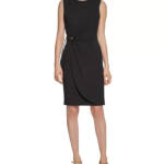 Calvin Klein Petite Sleeveless Scuba-Crepe Sheath Dress Women's 10P Black Zip Up