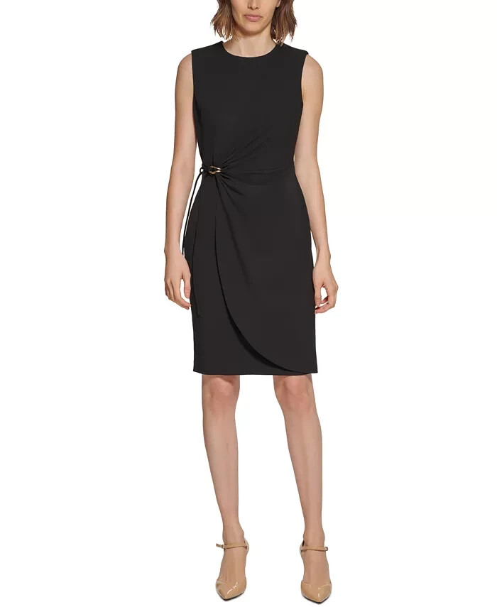 Calvin Klein Petite Sleeveless Scuba-Crepe Sheath Dress Women's 10P Black Zip Up