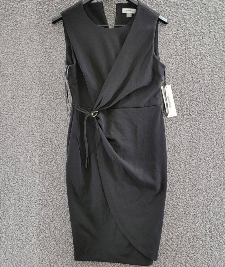 Calvin Klein Petite Sleeveless Scuba-Crepe Sheath Dress Women's 10P Black Zip Up