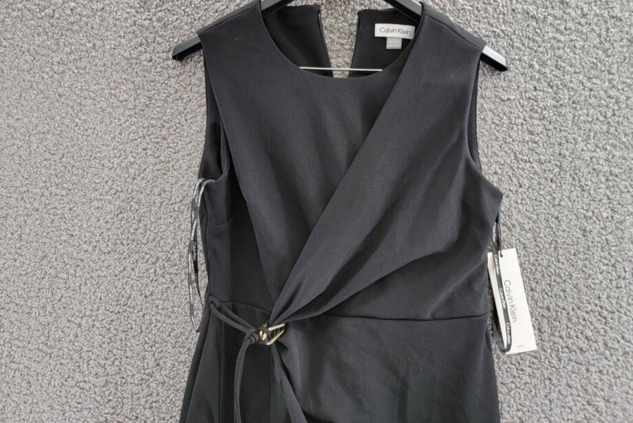 Calvin Klein Petite Sleeveless Scuba-Crepe Sheath Dress Women's 10P Black Zip Up