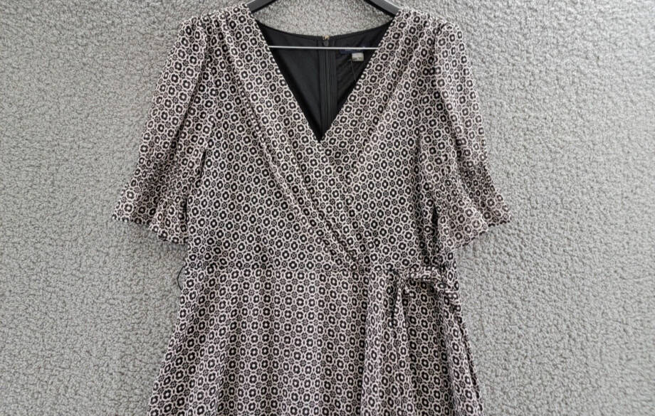 Tommy Hilfiger Printed Chiffon Midi Dress Women's 14 Black/Ballerina Pink S/S