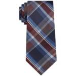 Michael Kors Classic Design Exploded Plaid Tie Men's One Size Wine Pointed Style