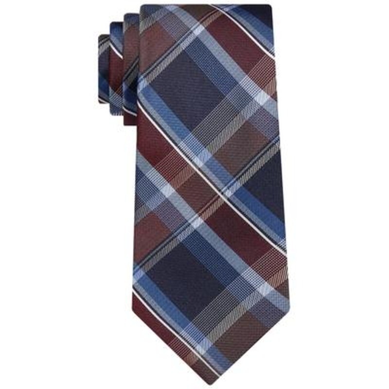 Michael Kors Classic Design Exploded Plaid Tie Men's One Size Wine Pointed Style