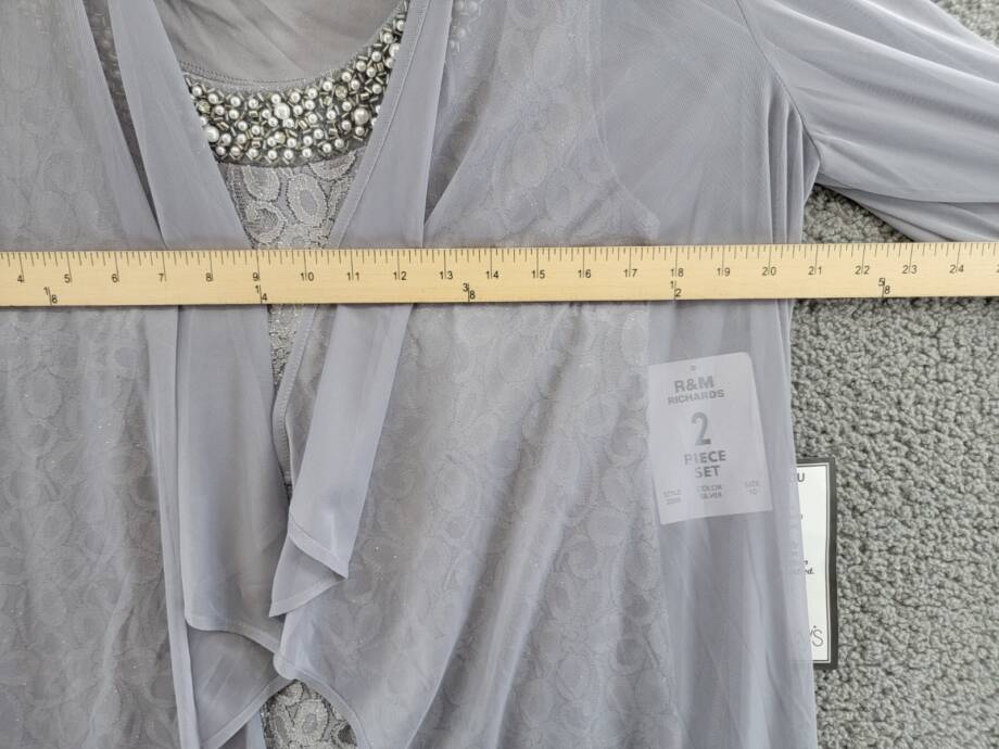 R&M Richards Sheer Lace Glitter Cuff Evening Dress & Jacket Women's 10 Silver