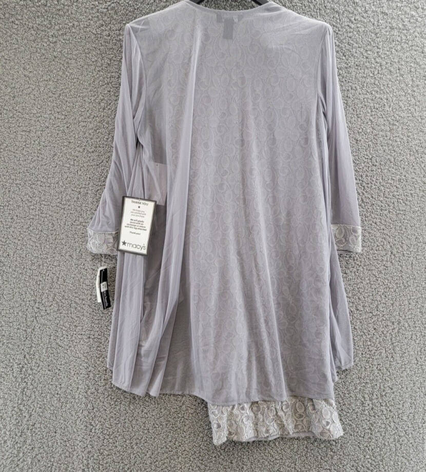 R&M Richards Sheer Lace Glitter Cuff Evening Dress & Jacket Women's 10 Silver