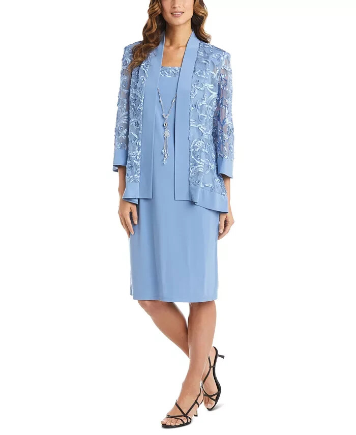R & M Richards Dress and Soutache Jacket Women's 10 Orchid Purple 3/4 Sleeve