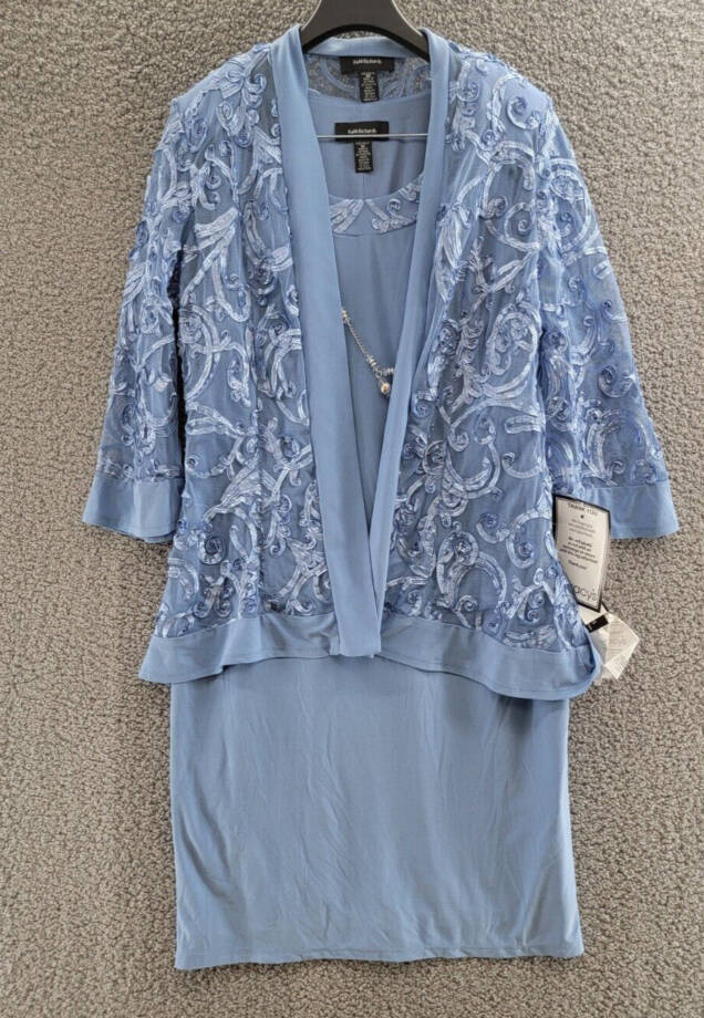 R & M Richards Dress and Soutache Jacket Women's 10 Orchid Purple 3/4 Sleeve