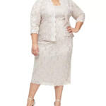 SL Fashions Plus Size 2-Pc. Lace Jacket & Sheath Dress Set Women's 18W Champagne