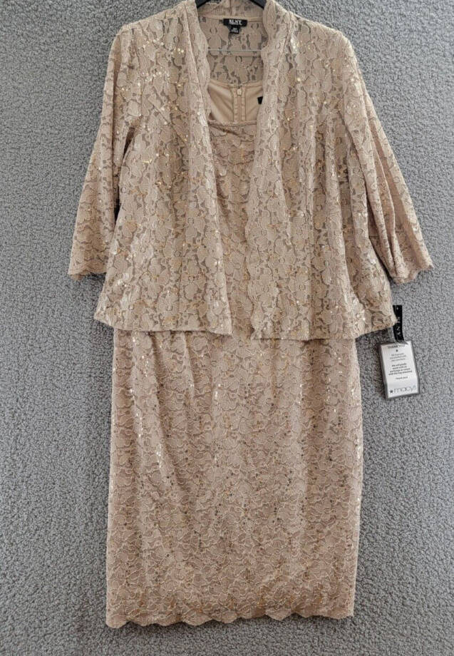 SL Fashions Plus Size 2-Pc. Lace Jacket & Sheath Dress Set Women's 18W Champagne