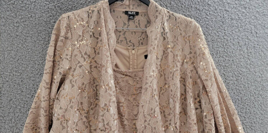 SL Fashions Plus Size 2-Pc. Lace Jacket & Sheath Dress Set Women's 18W Champagne