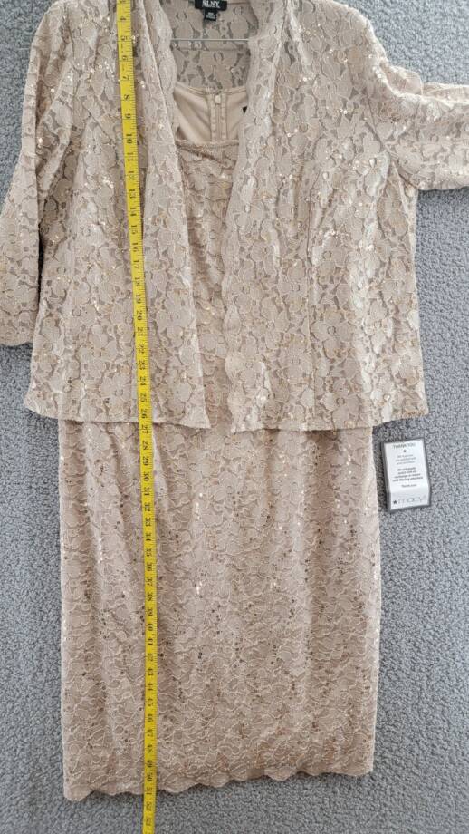 SL Fashions Plus Size 2-Pc. Lace Jacket & Sheath Dress Set Women's 18W Champagne