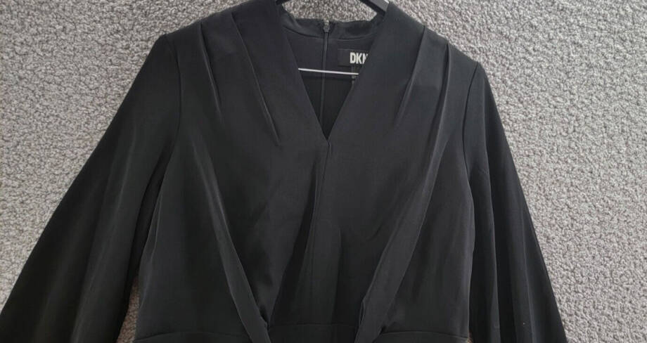 DKNY V-Neck Tie-Front Long-Sleeve Crepe Dress Women's 4 Black Back Zip Closure