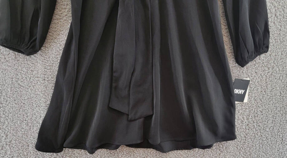 DKNY V-Neck Tie-Front Long-Sleeve Crepe Dress Women's 4 Black Back Zip Closure