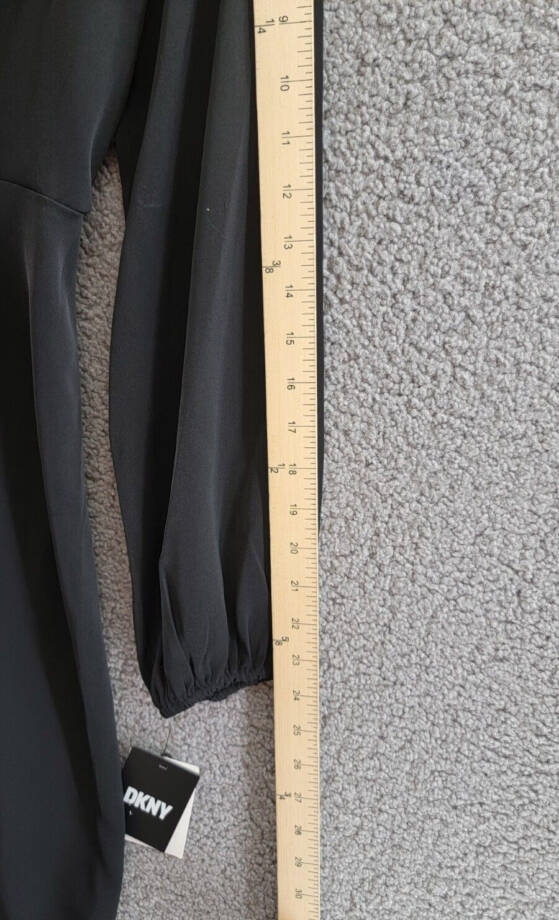 DKNY V-Neck Tie-Front Long-Sleeve Crepe Dress Women's 4 Black Back Zip Closure