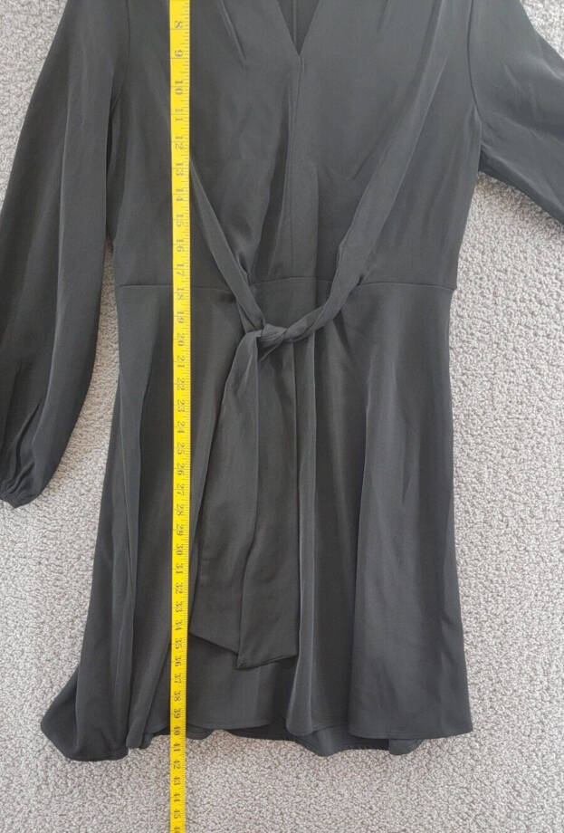 DKNY V-Neck Tie-Front Long-Sleeve Crepe Dress Women's 4 Black Back Zip Closure