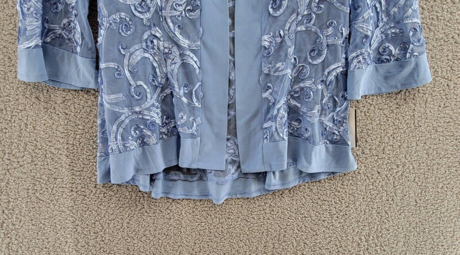 R & M Richards Soutache Open Front 3/4 Sleeve Jacket Women's 14 Dusty Blue