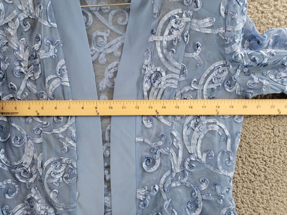 R & M Richards Soutache Open Front 3/4 Sleeve Jacket Women's 14 Dusty Blue