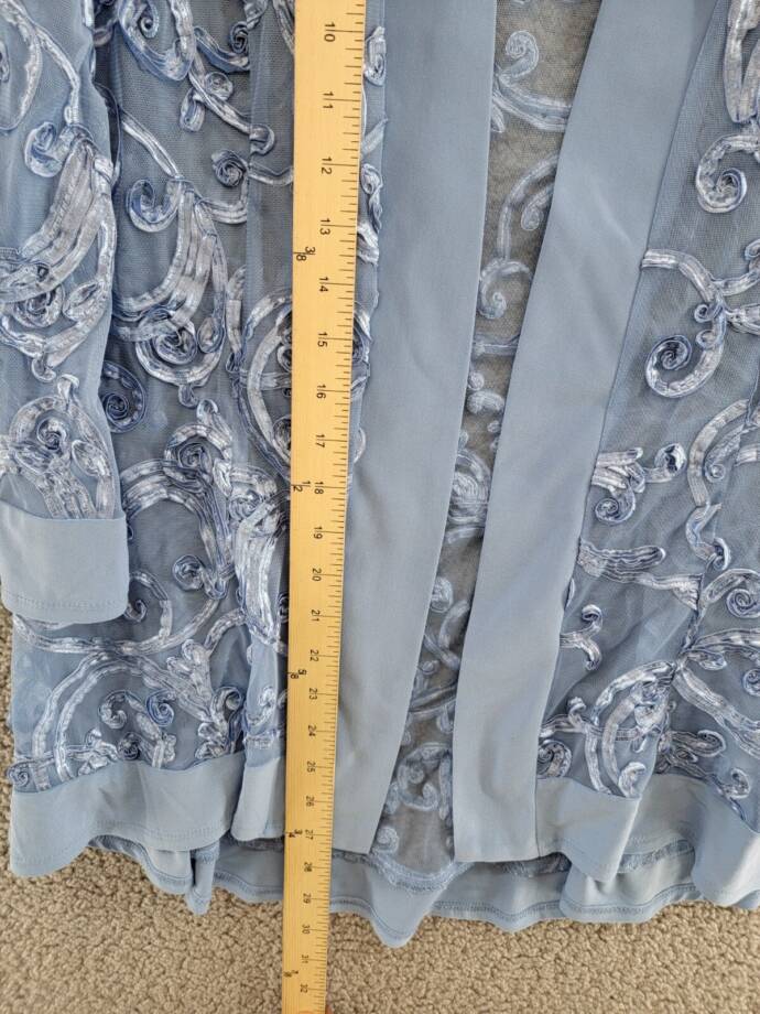 R & M Richards Soutache Open Front 3/4 Sleeve Jacket Women's 14 Dusty Blue