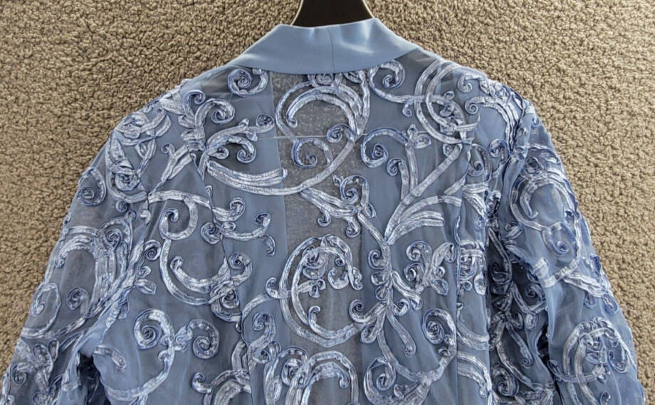 R & M Richards Soutache Open Front 3/4 Sleeve Jacket Women's 14 Dusty Blue