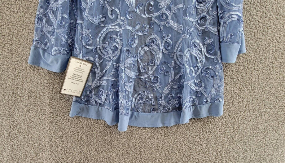 R & M Richards Soutache Open Front 3/4 Sleeve Jacket Women's 14 Dusty Blue