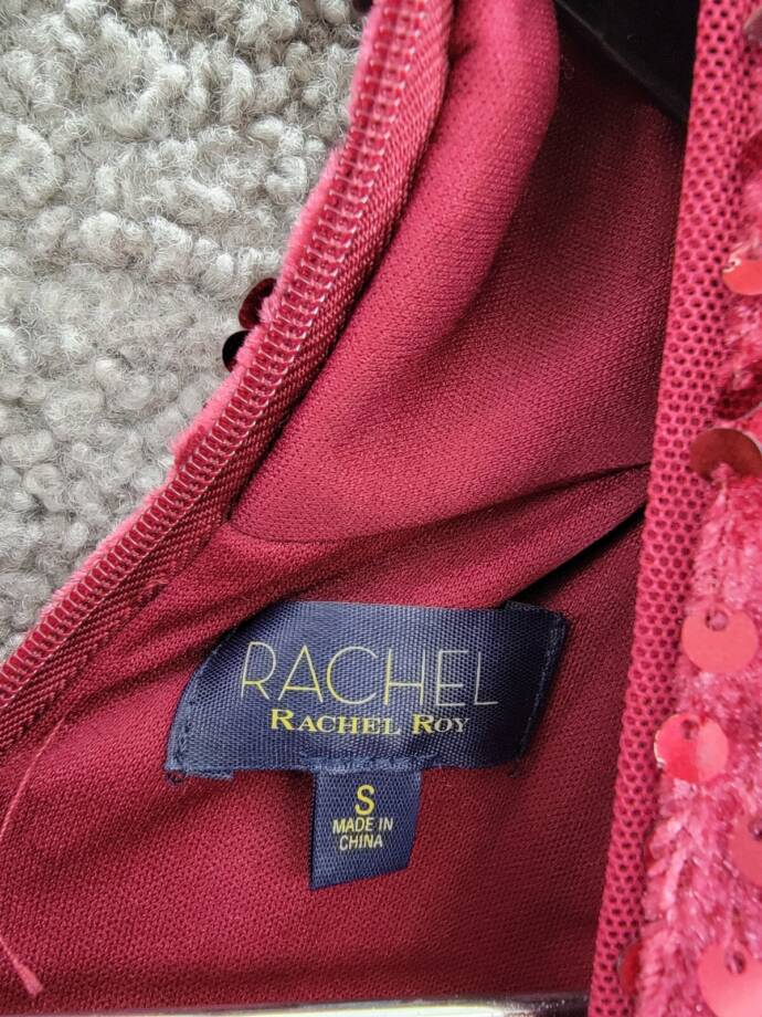 RACHEL Rachel Roy Velvet Sequined Halter Dress Women's S Cabernet Back Zip