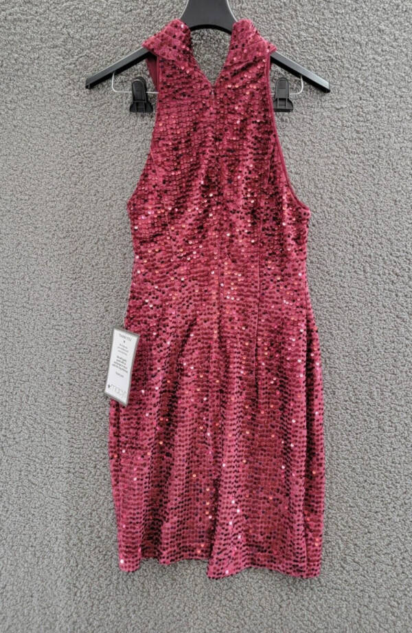 RACHEL Rachel Roy Velvet Sequined Halter Dress Women's S Cabernet Back Zip