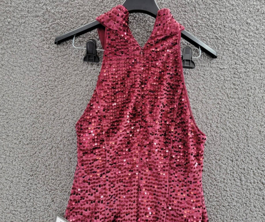 RACHEL Rachel Roy Velvet Sequined Halter Dress Women's S Cabernet Back Zip