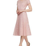 SLNY Sequin Lace Midi Dress Women's 14 Light Pink Illusion Round Neck Button Zip