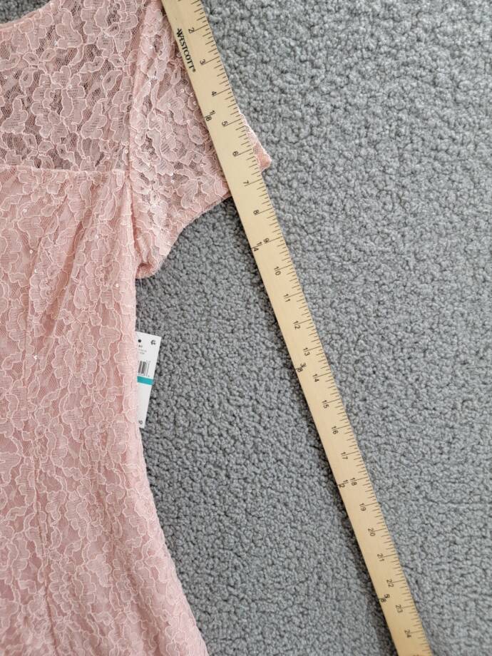 SLNY Sequin Lace Midi Dress Women's 14 Light Pink Illusion Round Neck Button Zip