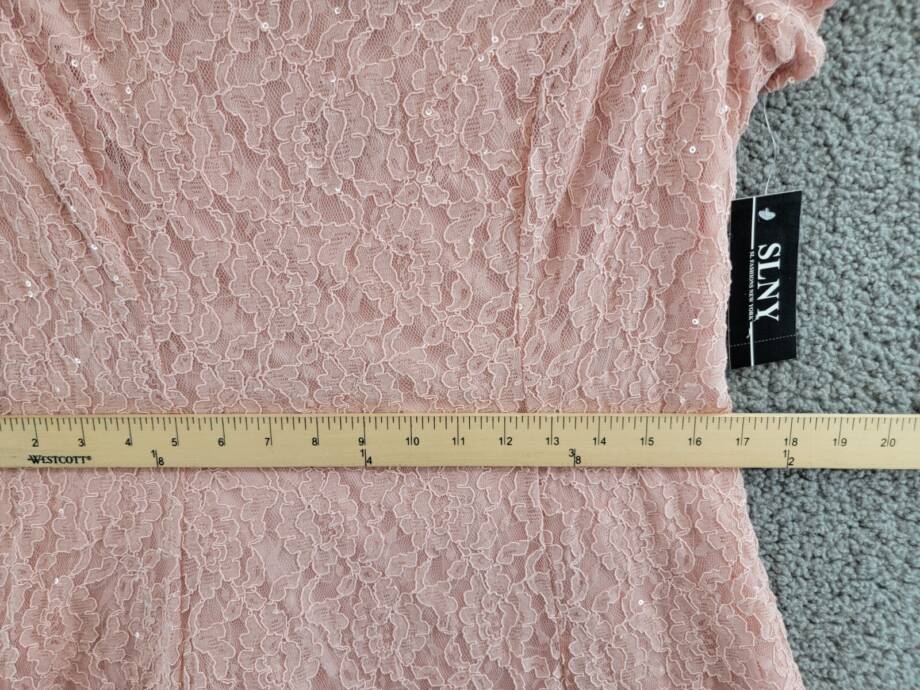 SLNY Sequin Lace Midi Dress Women's 14 Light Pink Illusion Round Neck Button Zip